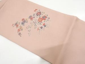 縮緬地　牡丹に菊・秋草模様　名古屋帯